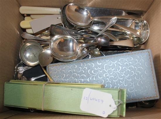 Collection of silver tea & coffee spoons & sundry plated flatware etc,